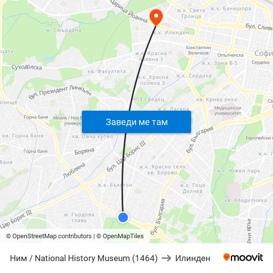 Ним / National History Museum (1464) to Илинден map