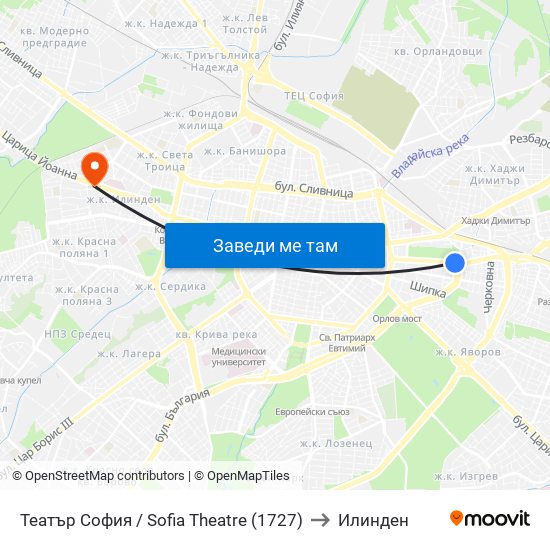 Театър София / Sofia Theatre (1727) to Илинден map