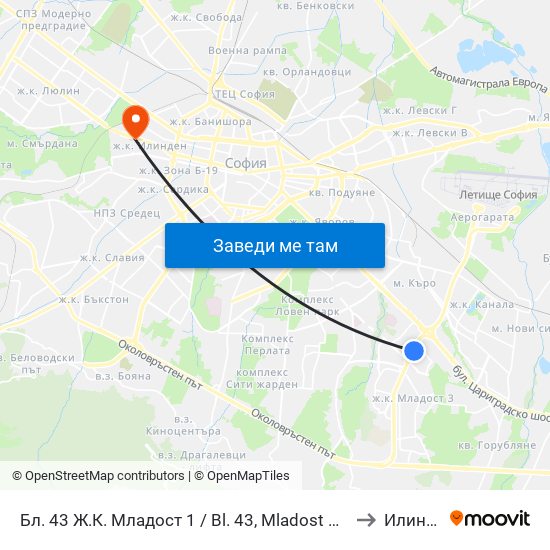Бл. 43 Ж.К. Младост 1 / Bl. 43, Mladost 1 Qr. (0218) to Илинден map