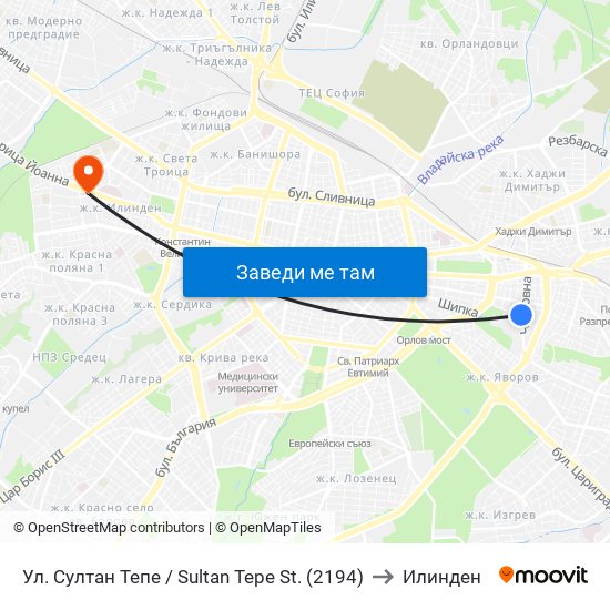 Ул. Султан Тепе / Sultan Tepe St. (2194) to Илинден map