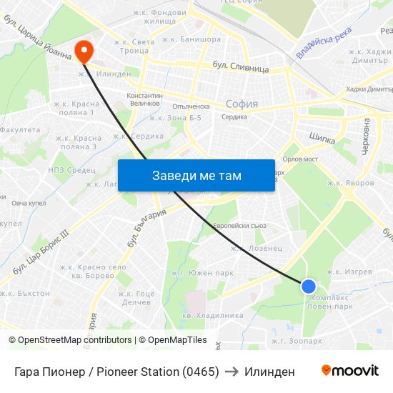 Гара Пионер / Pioneer Station (0465) to Илинден map