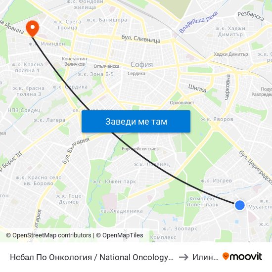 Нсбал По Онкология / National Oncology Hospital (2542) to Илинден map
