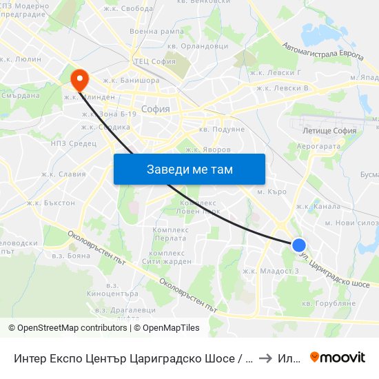 Интер Експо Център Цариградско Шосе / Inter Expo Center – Tsarigradsko Shose to Илинден map
