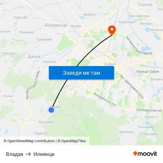 Владая to Илиянци map