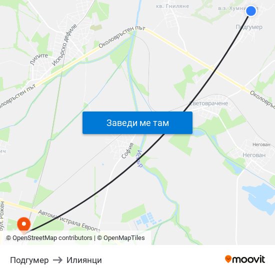 Подгумер to Илиянци map
