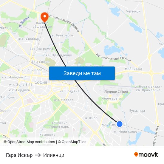 Гара Искър to Илиянци map