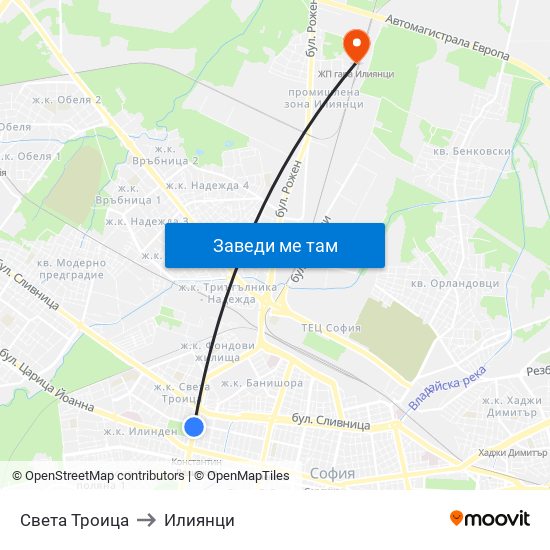 Света Троица to Илиянци map