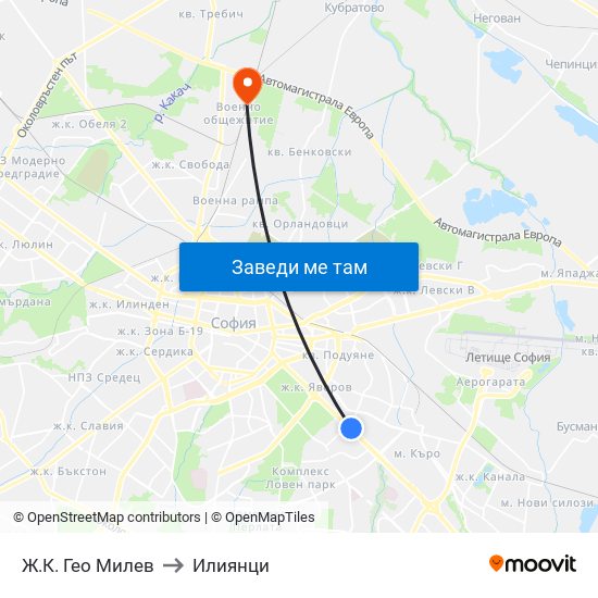 Ж.К. Гео Милев to Илиянци map
