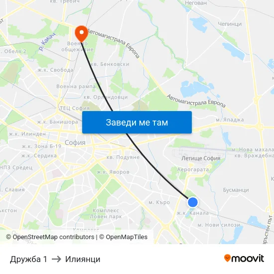 Дружба 1 to Илиянци map