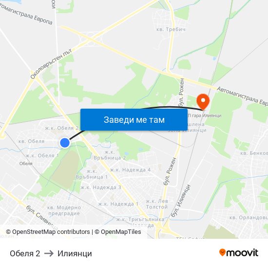 Обеля 2 to Илиянци map