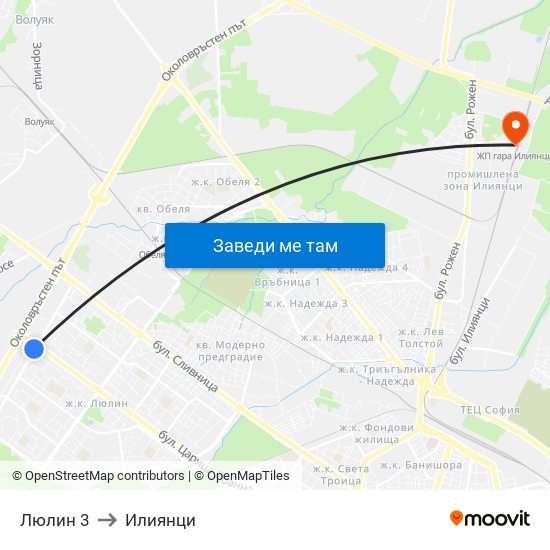 Люлин 3 to Илиянци map