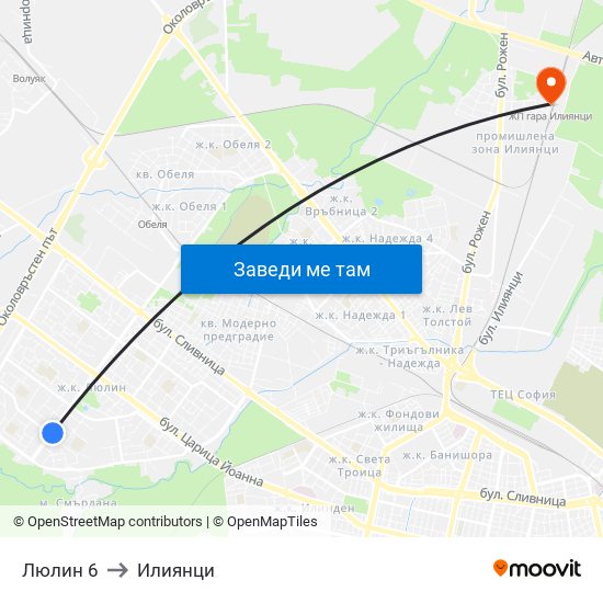 Люлин 6 to Илиянци map