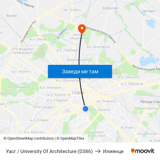 Уасг / University Of Architecture (0386) to Илиянци map