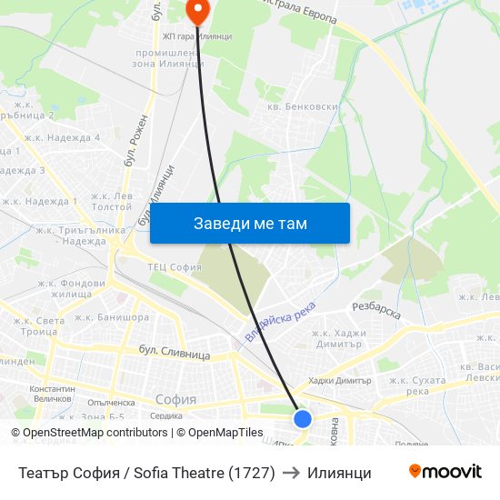 Театър София / Sofia Theatre (1727) to Илиянци map