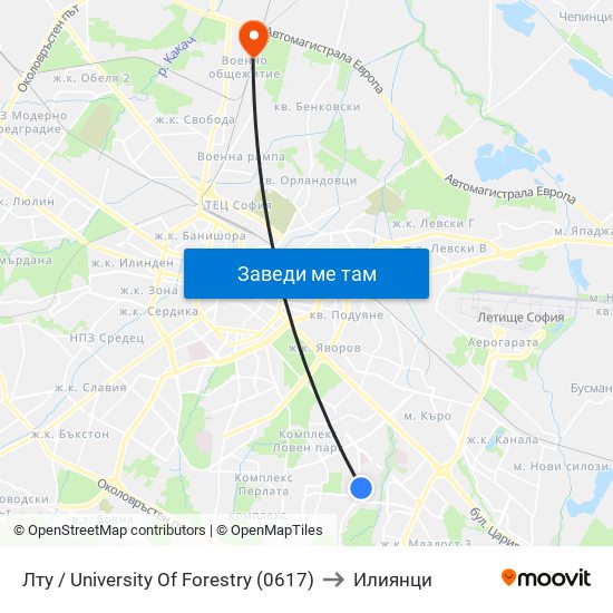 Лту / University Of Forestry (0617) to Илиянци map