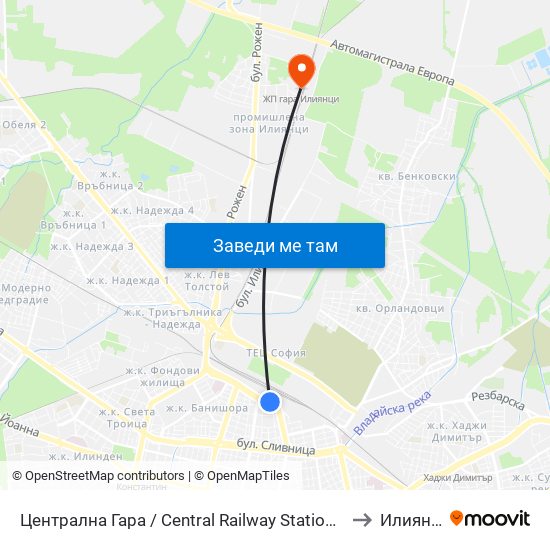 Централна Гара / Central Railway Station (1327) to Илиянци map