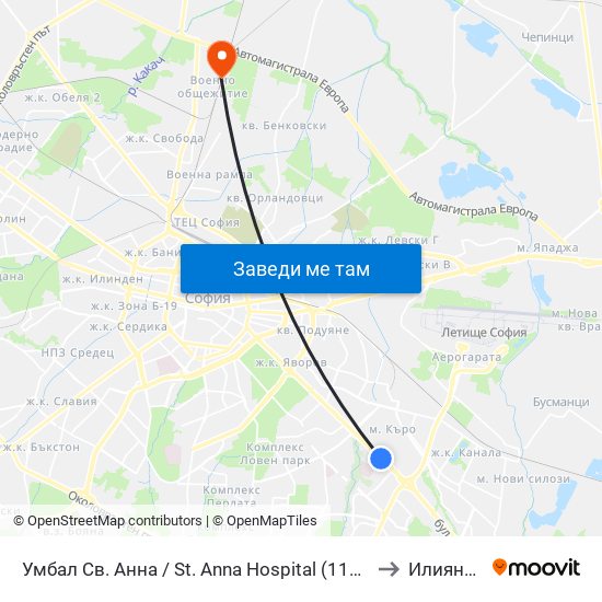 Умбал Св. Анна / St. Anna Hospital (1194) to Илиянци map