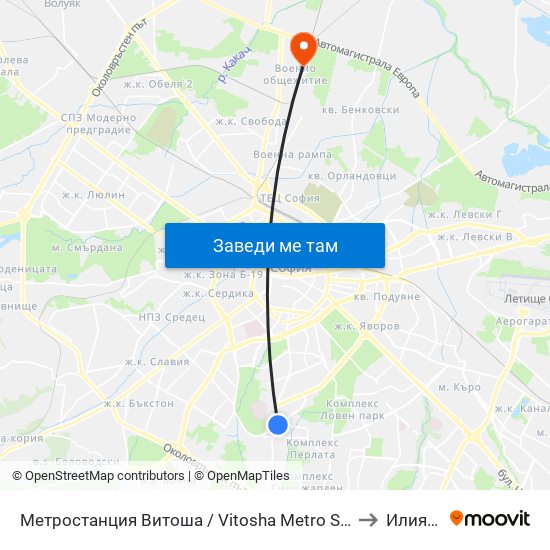 Метростанция Витоша / Vitosha Metro Station (0909) to Илиянци map