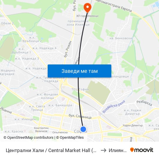 Централни Хали / Central Market Hall (2334) to Илиянци map