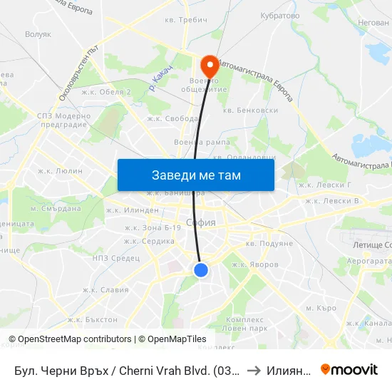 Бул. Черни Връх / Cherni Vrah Blvd. (0398) to Илиянци map
