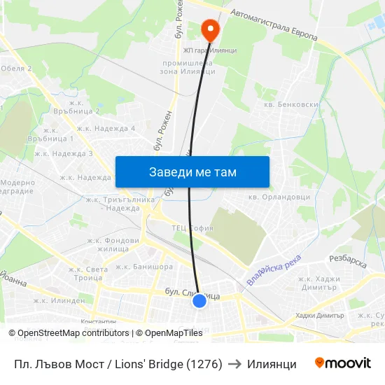 Ⓜ️ Пл. Лъвов Мост / Lions' Bridge (1276) to Илиянци map