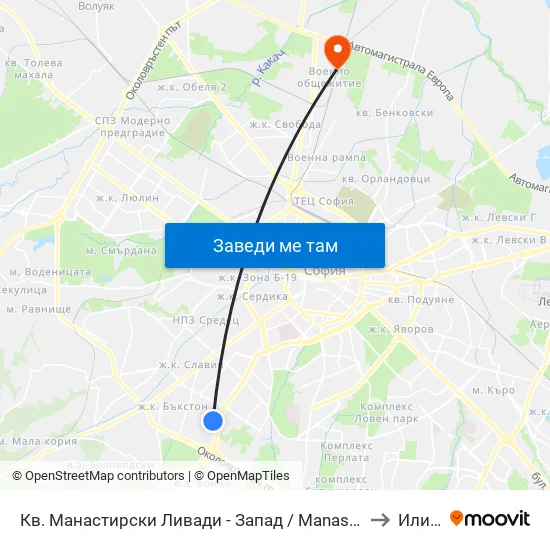 Кв. Манастирски Ливади - Запад / Manastirski Livadi - West Qr. (0582) to Илиянци map