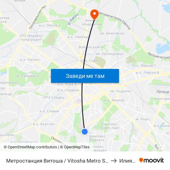 Метростанция Витоша / Vitosha Metro Station (2755) to Илиянци map