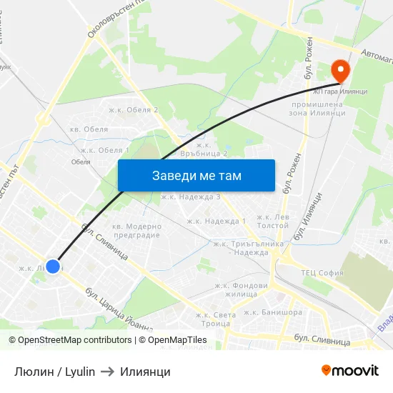 Люлин / Lyulin to Илиянци map