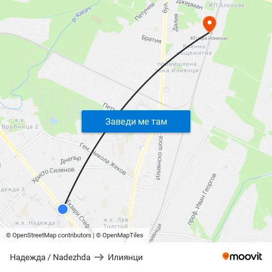 Надежда / Nadezhda to Илиянци map