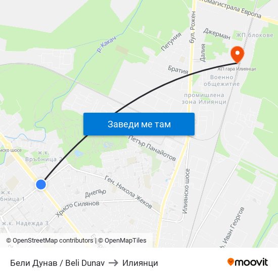 Бели Дунав / Beli Dunav to Илиянци map