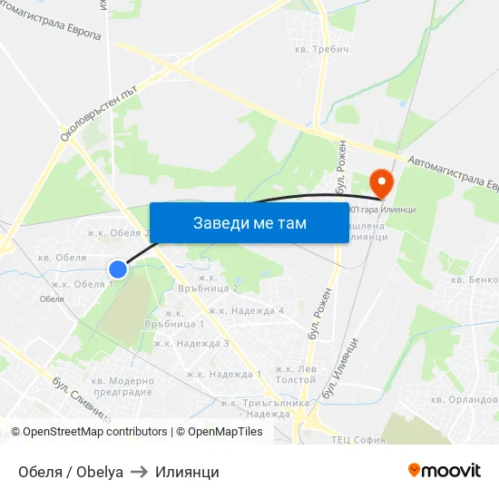 Обеля / Obelya to Илиянци map