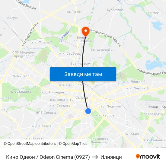 Ⓜ️ Кино Одеон / Odeon Cinema (0927) to Илиянци map