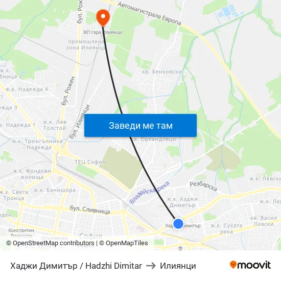 Хаджи Димитър / Hadzhi Dimitar to Илиянци map