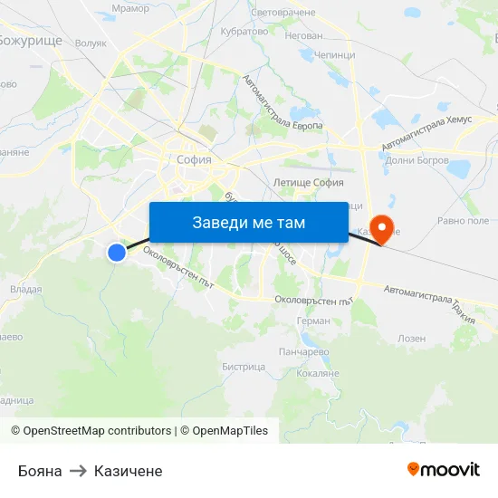 Бояна to Казичене map