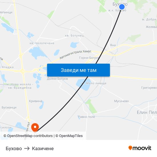 Бухово to Казичене map