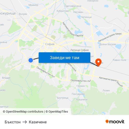 Бъкстон to Казичене map