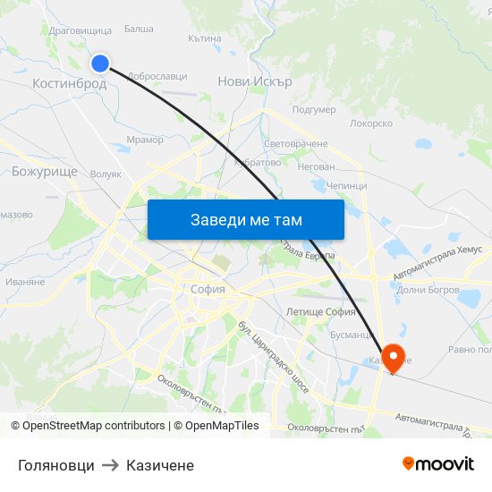 Голяновци to Казичене map