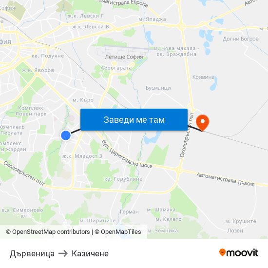 Дървеница to Казичене map