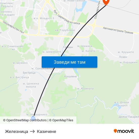 Железница to Казичене map