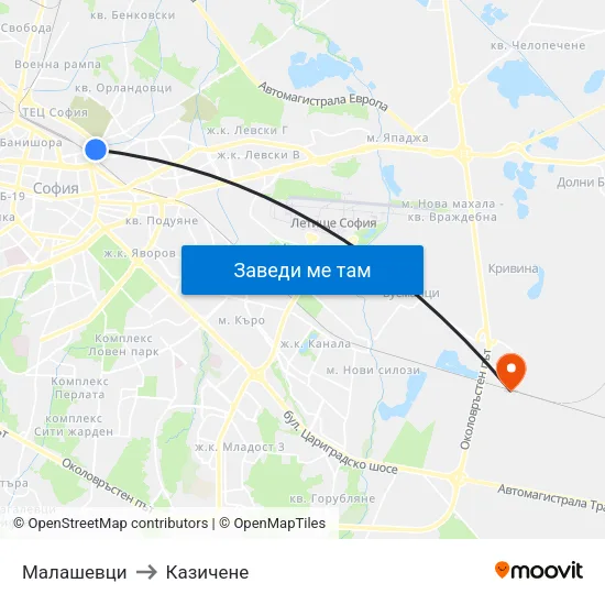 Малашевци to Казичене map