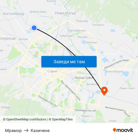 Мрамор to Казичене map