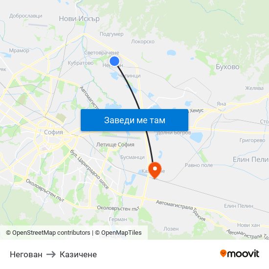 Негован to Казичене map