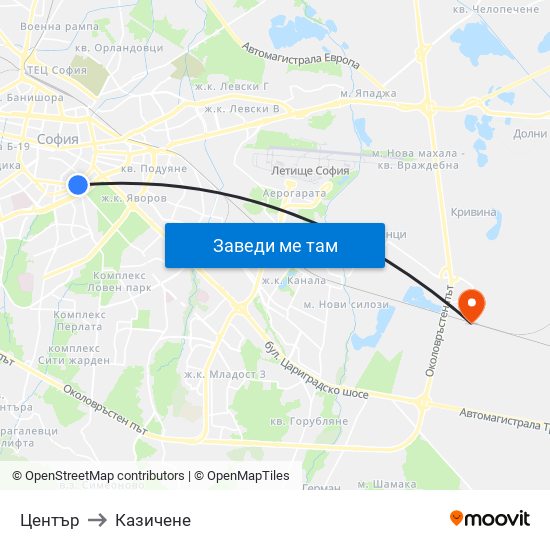 Център to Казичене map