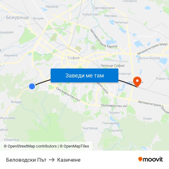 Беловодски Път to Казичене map