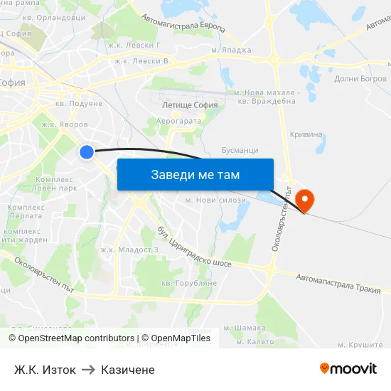 Ж.К. Изток to Казичене map