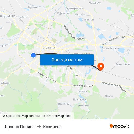 Красна Поляна to Казичене map