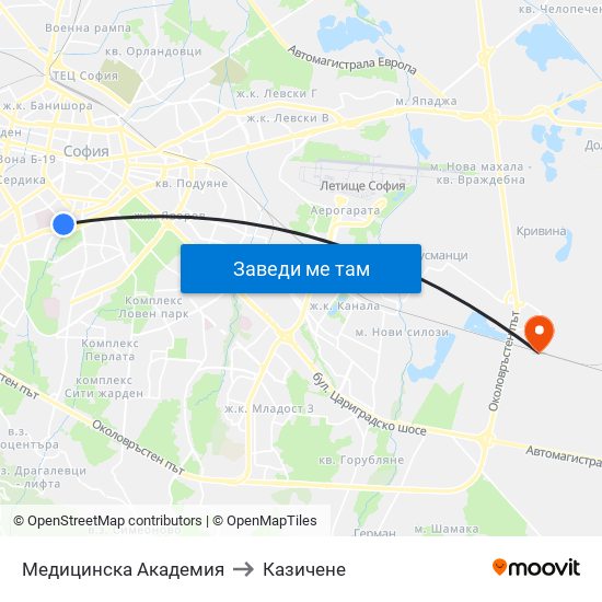 Медицинска Академия to Казичене map