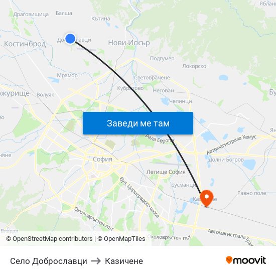 Село Доброславци to Казичене map