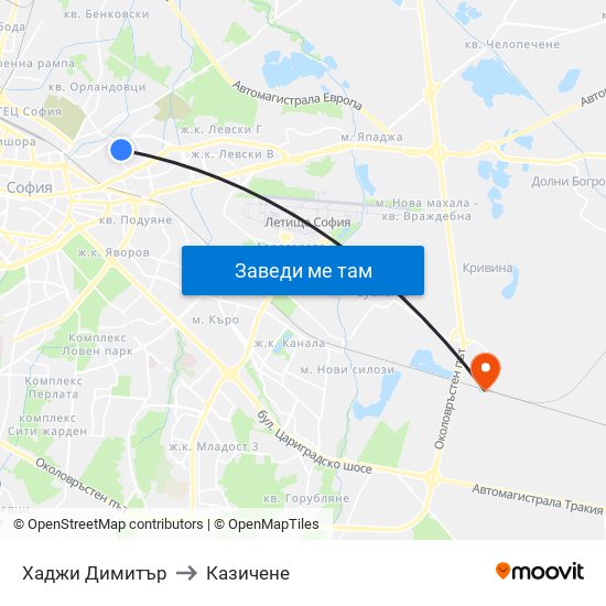 Хаджи Димитър to Казичене map