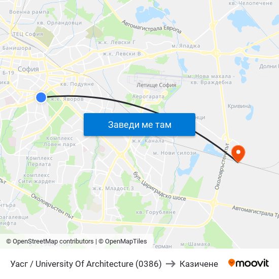 Уасг / University Of Architecture (0386) to Казичене map